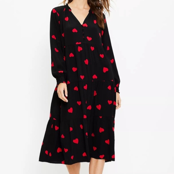 Tall Heart Tiered Button Midi Swing Dress - Picture 1 of 4
